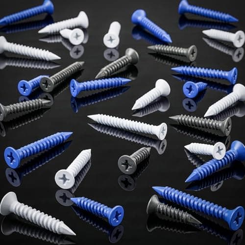 FOLIV 120PCS Concrete Screws with Drill Bit and Hex Bit Socket, 3/16" Blue/Black/White Flat Head Concrete Screws Anchor Kit for Masonry, Cement, Block, Brick or Stucco - Thumbnail 6