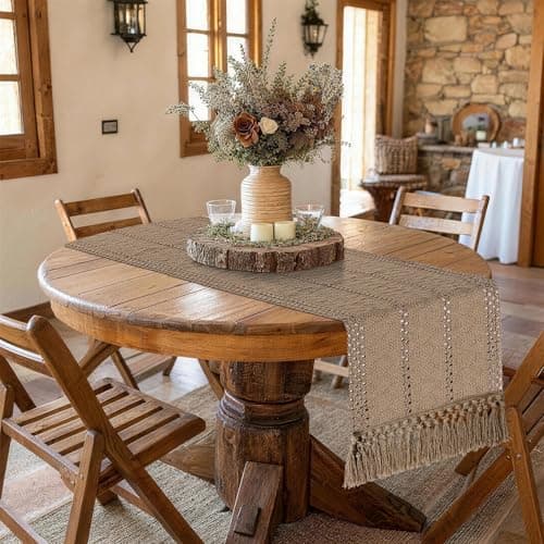 yuboo Boho Short Table Runner 36 Inches Long, Spring Macrame Dresser Scarf with Tassels, Farmhouse Small Table Cover Decor for Coffee Table, Dining Room, Bedroom Cabinet, Brown - Thumbnail 3