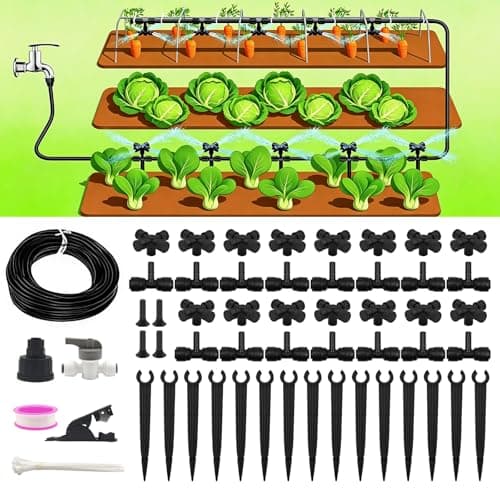 50FT Drip Irrigation System Kit Automatic Garden Watering System with 1/4" Drip Tubing & Quick Connect Fittings Adjustable Mist and Linear Columnar Modes for Greenhouse, Raised Garden Beds, Lawn, Yard - Image 1