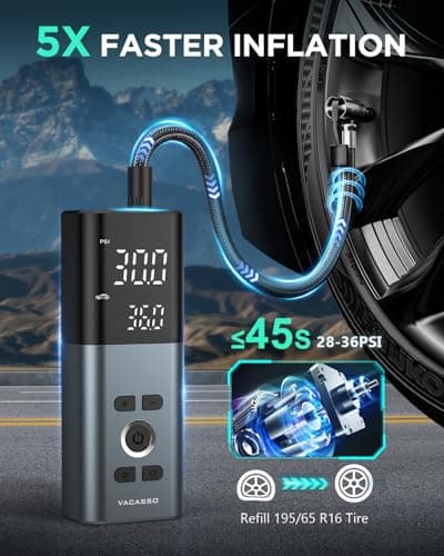 Tire Inflator Portable Air Compressor, 150PSI Air Pump For Car Tires with Accurate Tire Pressure Gauge, Cordless Air Compressor for Car, Motorcycle, Bike, Balls and More, Smart Autostop - Thumbnail 2