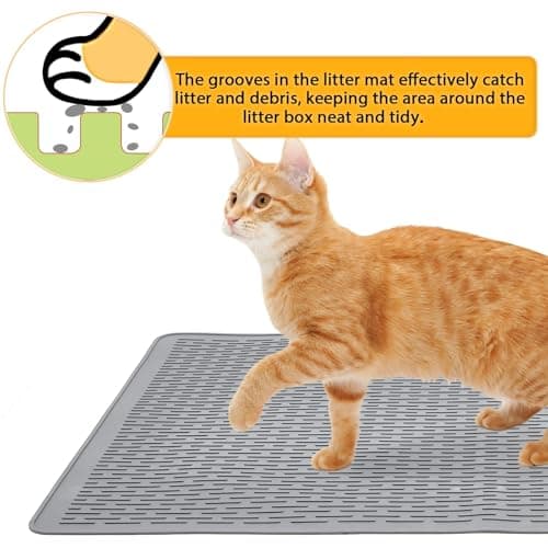 Colewin Large Cat Litter Mat 39x27 Inch, XL Waterproof Cat Mat for Litter Box with Raised Edges & Textured Surface, Washable Rubber Cat Litter Catcher Mat for Multiple Cats, Easy to Clean, Gray - Thumbnail 4