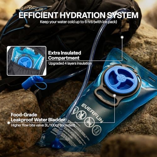 EVERFUN Women Hydration Backpack 18L Hiking Water Backpack with 3L Water Bladder, Hydration Pack Insulated Daypack Lightweight Hydropack with Rain Cover for Hiking, Cycling, Running, Festivals - Thumbnail 4