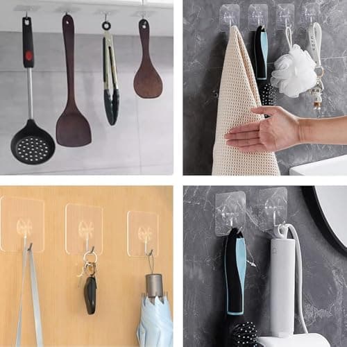 Strjobaili Adhesive Wall Hooks for Hanging Heavy Duty Towel Coat Hooks Waterproof Transparent Hook for Bathroom Shower Kitchen Keys Door Outdoor Home Improvement Utility Hook 10 Pack - Thumbnail 2
