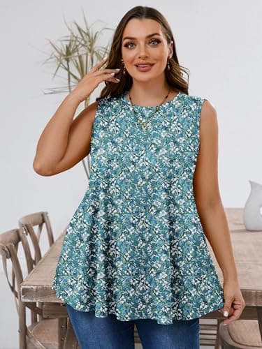 AusLook Plus Size Women's Tank Tops Monet Garden 3X Summer Casual Crew Neck Sleeveless Flowy Loose Fit Boho Tops 2025 Basic Loose Dressy Work Holiday Shirts Business Outfits - Thumbnail 3