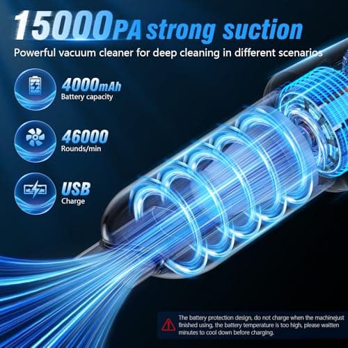 IHE Car Vacuum Cleaner, 15000Pa Handheld Cordless Rechargeable Wet & Dry Vacuum, 120W High Power for Car, Pet, Home, Office Cleaning, Washable HEPA Filter, Multi-Nozzles 01 - Thumbnail 2