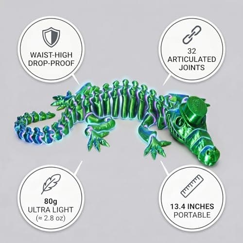 WISWIK 3D Printed Alligator for Outdoor: 32 Articulated Joints Comfortable to Fidget - Helper Stress-Relieving & Companion for Camping & Backpacking Trips - Travel Enthusiasts - Thumbnail 6