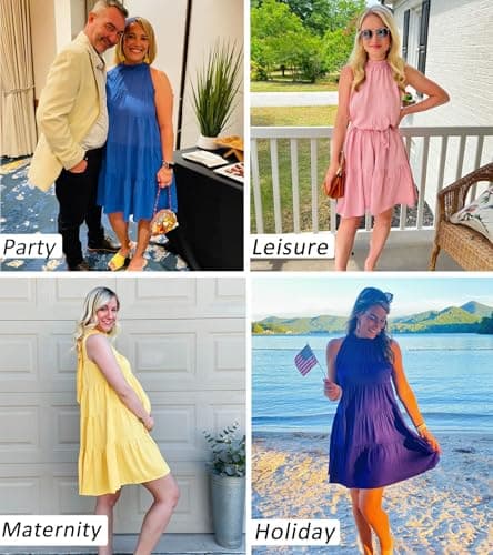 Okiwam Womens Summer Halter Dresses Sleeveless A Line Tiered Swing Mini 2025 Fall Casual Boho Beach Vacation Sundress-S Khaki - Thumbnail 6