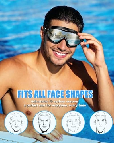 Aegend Swim Goggles for Adult Youth - 2 Pack Wide View Anti-Fog Anti-UV Swimming Goggles for Men & Women (Black & Black Silver) - Thumbnail 5