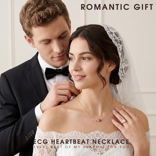 Helirose Heartbeat Heart ECG Pendant Necklace for Women, Dainty 18K Gold Plated Jewelry, Hand-set Cubic Zirconia, 19" Adjustable Chain, Mother's Day, Graduation, Anniversary, Daughter & Birthday Gifts (Red) - Thumbnail 2