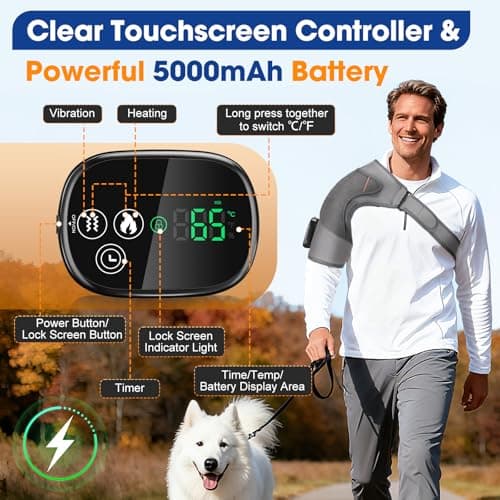 Cordless Shoulder Heating Pad with Vibration,Rotator Cuff Pain Relief Pad with 4 Motors & Larger Heating Area, 5 Heat & Vibration Modes & 3Timer, Shoulder Massager - Thumbnail 4