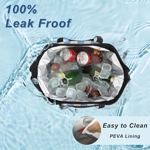 U+U Reusable Lunch Bag for Women Men Leakproof Lunch Tote Bag with Adjustable Strap, Holds Lunch Box, Snacks, Fruits for Work, Picnic or Travel - Insulated, Large Capacity, Waterproof (Blue Checkered) - Thumbnail 4