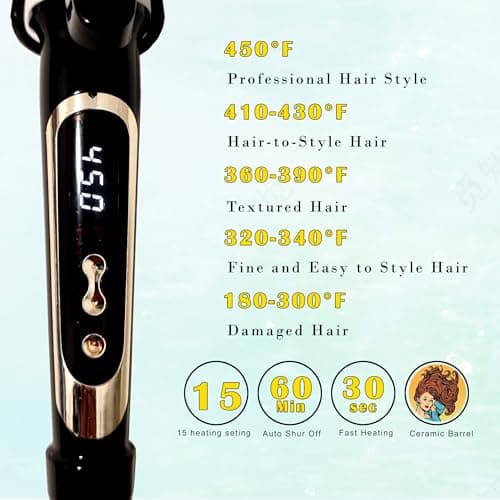 abp 1 Inch Curling Iron Extra Long Barrel with Ceramic Coating for Long/Medium Hair,LED Display Instant Heat up to 450°F with clamp,Hair Waving Style Tool Girls & Women - Thumbnail 4
