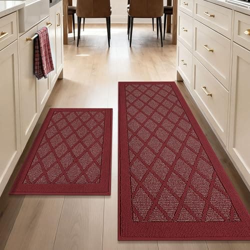 COSY HOMEER Kitchen Mats, 2 PCS Kitchen Rug Non Slip Washable, Absorbent Runner Rugs for Kitchen Floor, 100% Polypropylene Kitchen Sink Rug 24"x36" + 24"x60"(Red)