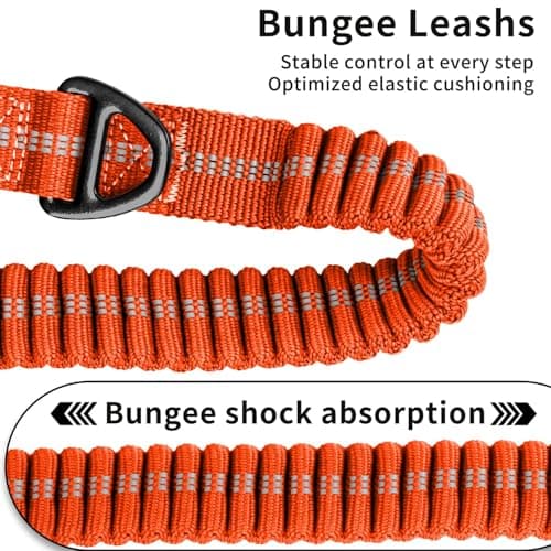 Heavy Duty Tactical Dog Leash, 4-6FT Shock Absorbing Bungee Leash with 2 Padded Handles, Metal Carabiner Clip, Car Seatbelt, Reflective leashes for Large Breed Dogs Medium Dog (Orange) - Thumbnail 5