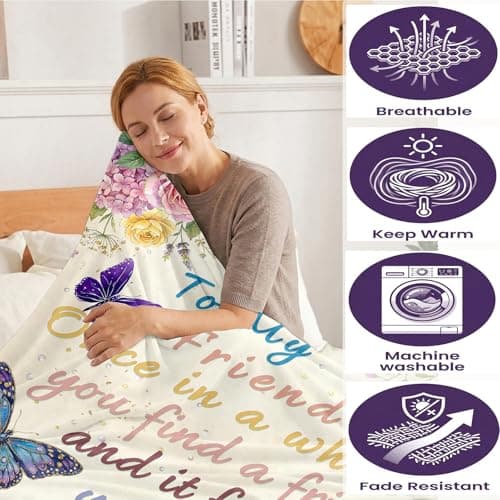 to My Friend Throw Blanket Gifts for Women Sister, Floral Butterfly Flannel Blanket with Inspirational Quote, Friendship Gift for Bestie BFF, Soft Cozy Couch Decor Birthday 50"x60" - Thumbnail 4