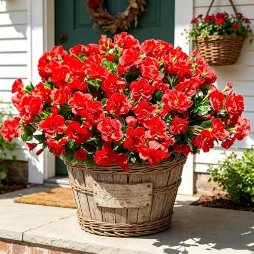 Yastouay Artificial Flowers for Outdoors Decoration, 4 Bundles UV Resistant Fake Outdoor Flowers, Realistic Artificial Plants & Flowers Faux Flowers for Garden Porch Window Box Outdoor Decor (Red) - Image 1