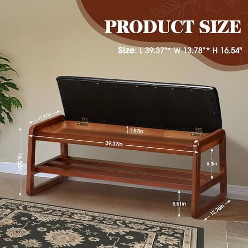 Solid Wood Shoe Rack with Flip-Top Storage, Entryway Shoe Bench with Cushion, 2 Tier Shoes Storage Organizer for Hallway, Living Room-(Black,39.37"-L) - Thumbnail 2