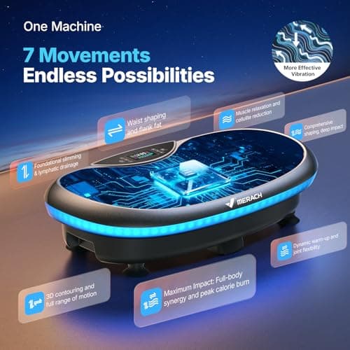 MERACH Vibration Plate Exercise Machine, 4D Whole Body Workout Vibrating Platform for Lymphatic Drainage Weight Loss Muscle Activation, Home Fitness Equipment with Bluetooth Light Pull Cord (Black) - Thumbnail 2