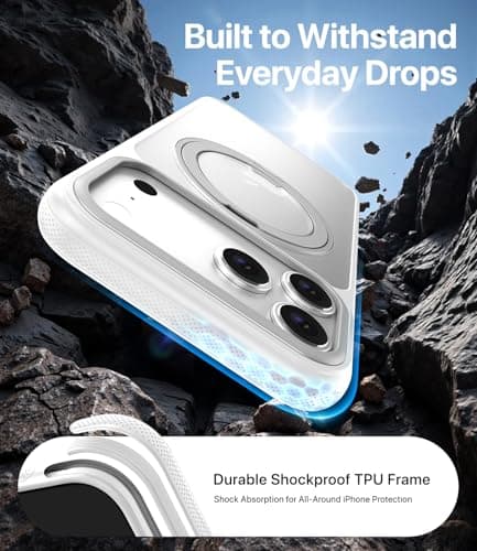XUXSO for iPhone 17 Pro Max Case, Compatible with MagSafe, Slim Shockproof Military-Grade Rugged Protective Case with Stand, Camera Control, Comfort Grip (B-White, iPhone 17 Pro Max) - Thumbnail 3
