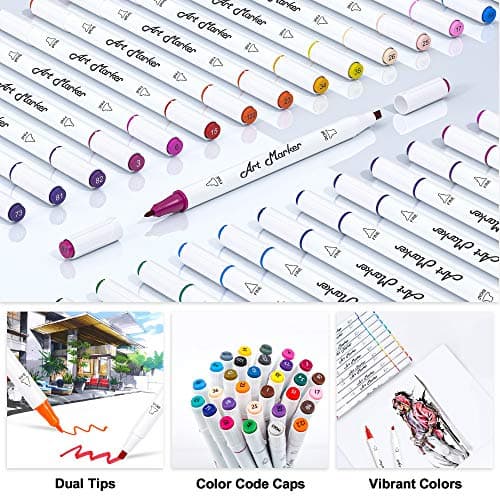 Lelix 30 Colors Art Markers, Dual Tip Permanent Marker Pens Highlighters Perfect for Kids Adults Artist Drawing Sketching Card Making & Coloring Books - Thumbnail 2