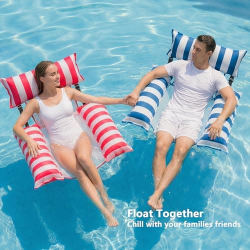 Jasonwell Inflatable Pool Floats Adult - Fabric Pool Floaties Chair Lake Beach Floating Lounger Chair Swimming Pool Noodles Water Hammock Float Mesh Party Floaty Toys Fun for Adults Heavy Duty (Blue) - Thumbnail 6