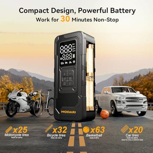 MODARI Tire Inflator Portable Air Compressor - 4X Faster 160 PSI Portable Air Pump for Cars - Cordless Tire Inflators with Gauge - Portable Tire Inflator for Car, Pickup, Bike and More - Thumbnail 4