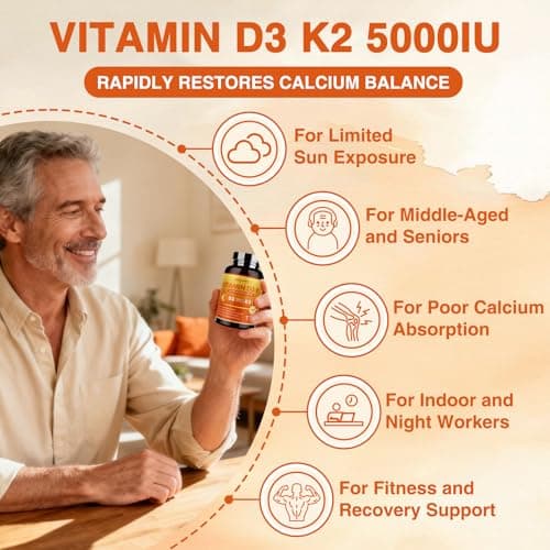 ZEBORA Vitamin D3 K2 5000 IU, 6-in-1 D3K2 Supplements for Bone & Immune Support, with Magnesium, Calcium, Phosphorus & Vitamin C, Maximum Strength for Men & Women, 120 Capsules - Thumbnail 3
