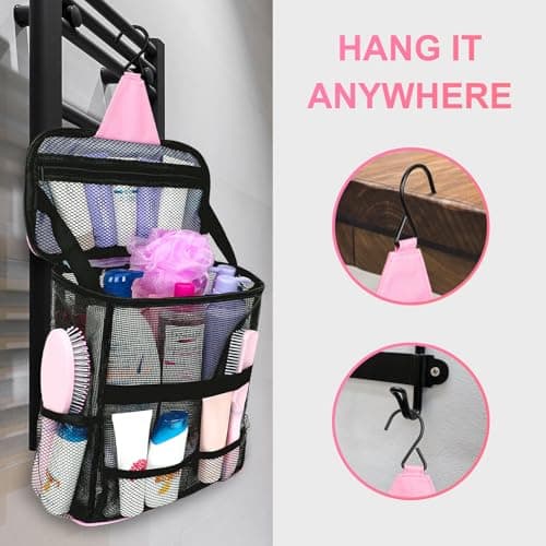 NOBLIGOAL Large Mesh Shower Caddy, Portable Hanging Travel Toiletry Bag - Thumbnail 5