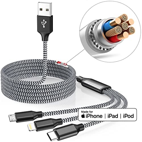 Xnewcable Multi Charging Cable 4ft 2Pack 3 in 1 Charger Cord, Multiple Rapid Nylon Braided Cable USB Charging Cable Multi Phone Charger Cord with Type C Micro Lightning USB Connectors for Cell Phones - Thumbnail 6