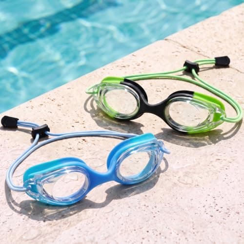 Vvinca Kids Swim Goggles 2 Pack, Bungee Strap No Hair Pulling, Anti Fog Waterproof Goggles for Boys Girls Youth Ages 3-14, Soft Silicone Seal for Pool Beach, Toddler Swim Accessories - Image 1