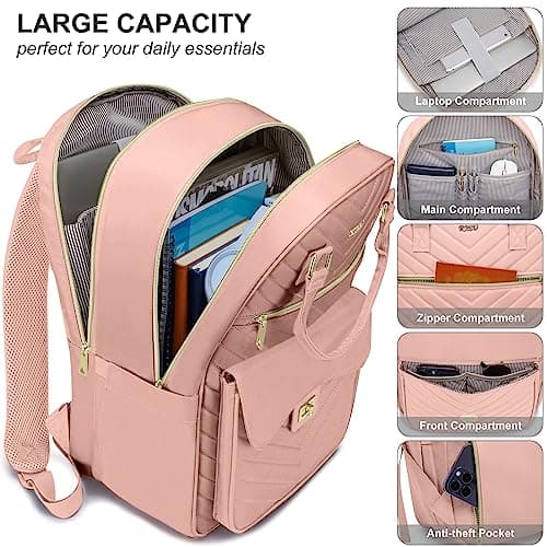 RJEU School Backpack for Teen Girls,Women Bookbag Cute Aesthetic with Laptop Compartment for College Student Travel,Mochila Escolar para Niñas,Pink - Thumbnail 2