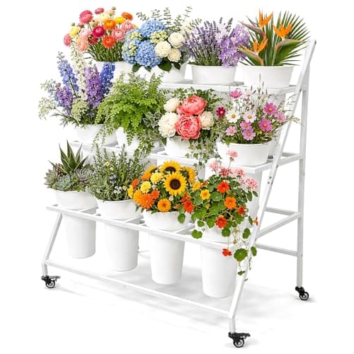 Qidejoy Flower Bar Display Stand with 12 Buckets & Wheels, Bouquet Bar - Image 1