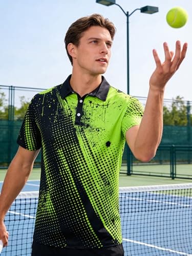 Seadodo Short Sleeve Shirts for Men Quick Dry Moisture Wicking 4 Way Stretch Neon Black Yellow Polo Tops Athletic Workout Running Gym Golf Tops XL - Thumbnail 3