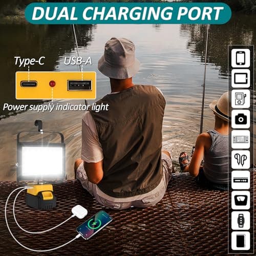 T-SUN 100W LED Work Light, 10000LM Portable Cordless Light Flood Compatible with Dewalt 20V Max Battery (Not Included), 2 USB Charging Ports for Jobsites, Workshops, Emergency, Outdoor - Thumbnail 6