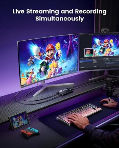 4K HDMI Capture Card for Streaming, 1080P 60FPS USB 3.0/Type-C Game Video Capture Card with 4K HDMI Loop-Out, Includes 2pcs HDMI Cables & USB Cable, Works for PS5/PS4/Switch/Xbox/PC/Camera/OBS (Black) - Thumbnail 4