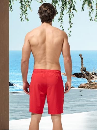 Arcweg Men's Swim Trunks with Compression Liner Red Quick Dry Bathing Suit Board Swimming Shorts Medium with Zipper Pockets - Thumbnail 3