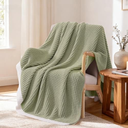 WRENSONGE Pineapple Stitch Throw Blanket, Sage Green Soft Cozy Fluffy Warm Hand Made Throw Blankets for Couch, Sofa, Chair, Bed, Camping, Picnic, Travel Lightweight Bed Blanket - 60"*80"