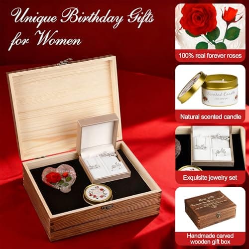 Preserved Roses with Necklace Set & Scented Candle, Mother's Day Gifts for Women Mom Romantic Eternal Flowers Rose Birthday Gift for Wife Girlfriend Daughter on Valentine's Anniversary - Thumbnail 3