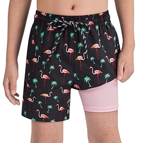 Cozople Boys Swim Trunks Size 8 Summer Quick Dry UPF50+ Beach Swim Shorts Funny Flamingo Beach Surf Shorts Swimsuit with Stretchy Boxer Brief Liner Swimwear for Beachwear Size 7 - Thumbnail 2