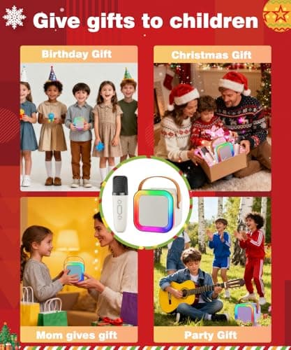 Mini Karaoke Machine Speaker for Kids Adults,Portable Bluetooth with 1-2 Wireless Microphones,Christmas Birthday Gifts Toys Girls Boys Ages 4, 5, 6,7, 8,9,10,11,12+ Years Old Toddler (Off-White -1Mic) - Thumbnail 5