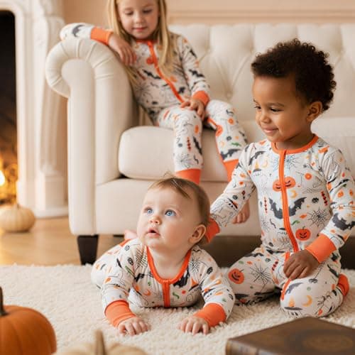 aqpa Baby Pajamas for Boys & Girls, Preemie & Newborn Onesies Sleepers, 92% Viscose From Bamboo 2-Way Zippers Footless PJs(Beige Halloween 0-3M) - Thumbnail 2