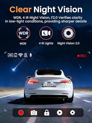 3 Channel Dash Cam Front and Rear Inside,2.5K+1080P+1080P Dash Camera for Cars,Free 64GB Card,Dashcam with WiFi,APP Control,Parking Monitor,Night Vision,Loop Recording - Thumbnail 3