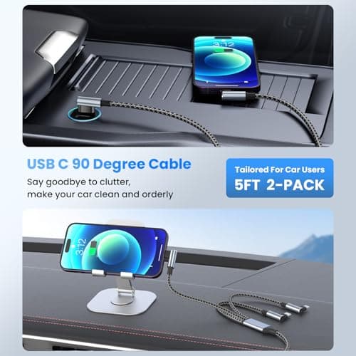 MPATIBY USB to USB C Right Angle Cable, 90 Degree USB Type C Braided Charging Cord 2pack 5FT,USB A to USB C Multi Charging Cable with Type-C, Micro USB, IP Port for iPhone15/14/Android Phones Tablet - Thumbnail 5