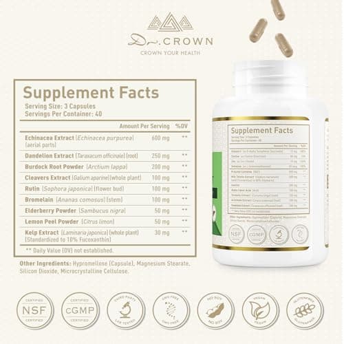 DR. Crown Liver Cleanse Detox & Repair - Milk Thistle Supplement, with Silymarin, N-Acetyl Cysteine(NAC), Artichoke, Turmeric & Dandelion for Liver Detox, Cleanse, Gluten Free, Non-GMO - 120 Capsules - Thumbnail 6