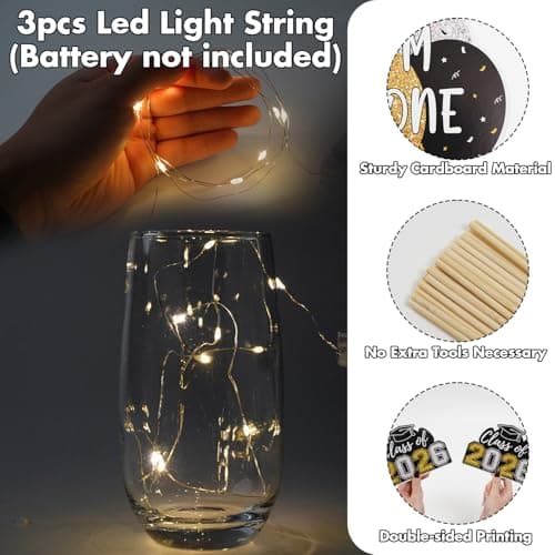 Graduation Decorations 2026 Graduation Party Decorations 32Pcs Black Gold Grad Table Centerpiece Sticks with String Lights for College High School Congrats Grad Party Decor Photo Props - Thumbnail 4