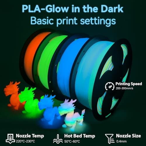 Glow Blue in the Dark 1.75mm PLA Filament, Luminous Blue Bright 3D Printer Filament, 1kg (2.2lbs) Spool 3D Printing PLA Filament Rod Fit Most FDM Printer - Thumbnail 3