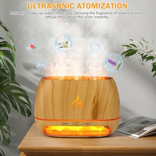 3-in-1 Ultrasonic Essential Oil Diffuser & Himalayan Salt Lamp Diffuser & 7 Colors Changing Oil Diffuser,100% Pure Himalayan Pink Salt Rock, Waterless Auto off-200ml (Wooden Grain) - Thumbnail 5
