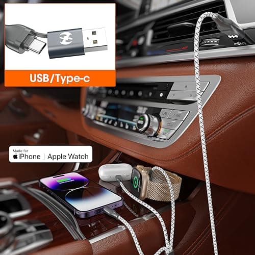 Multi Charging Cable for Apple Watch Charger 4FT, 3 in 1 Charging Cable USB A/C to Lightning Type C USB C Cord iWatch Magnetic Wireless Charger Wire for Apple iWatch iPhone Android Phone - Thumbnail 4