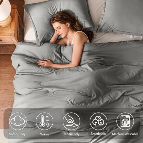 Quataly Queen Comforter Sets Grey,3PCS Soft Lightweight Breathable Bedding Comforter Sets for All Season, Queen Size(90''×90'' Comforter & 2 Pillowcases) - Thumbnail 2