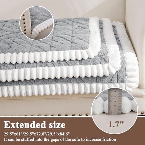 SHACOS 29.5"x61" Large Sofa Couch Cover for Dogs Non Slip Washable, Soft Fuzzy Pet Couch Covers for 2-3 Cushions Sofa, Pet-Friendly Couch Protector Pad, Gray - Thumbnail 5